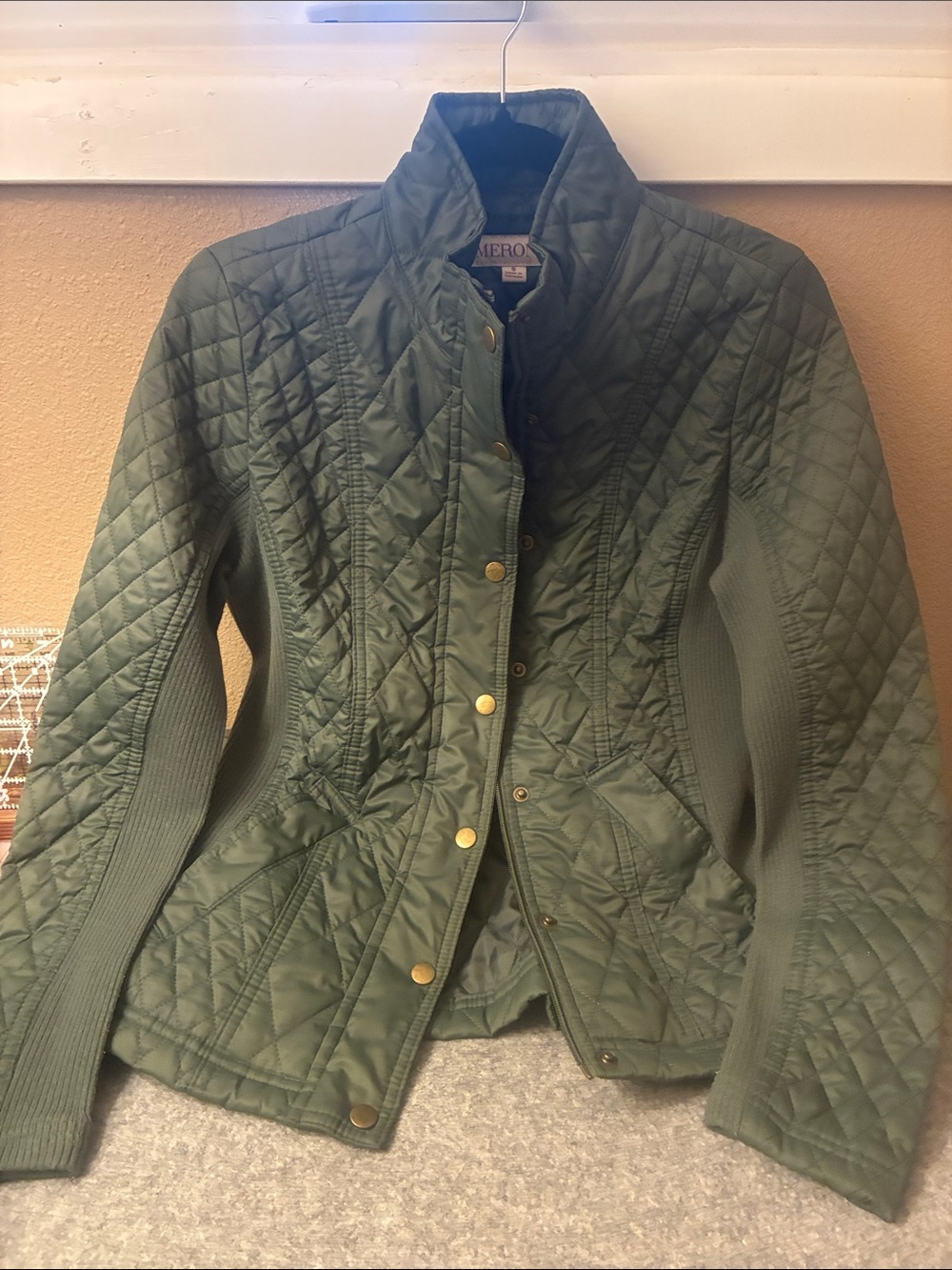 Merona Olive Quilted Snap-Front Puffer Jacket